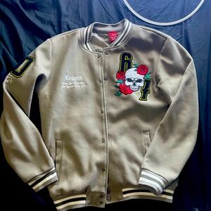 Varsity Jacket with Skull and Rose Embroidery